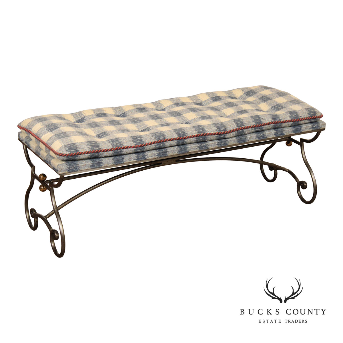 French Country Style Quality Forged Iron and Brass Window Bench