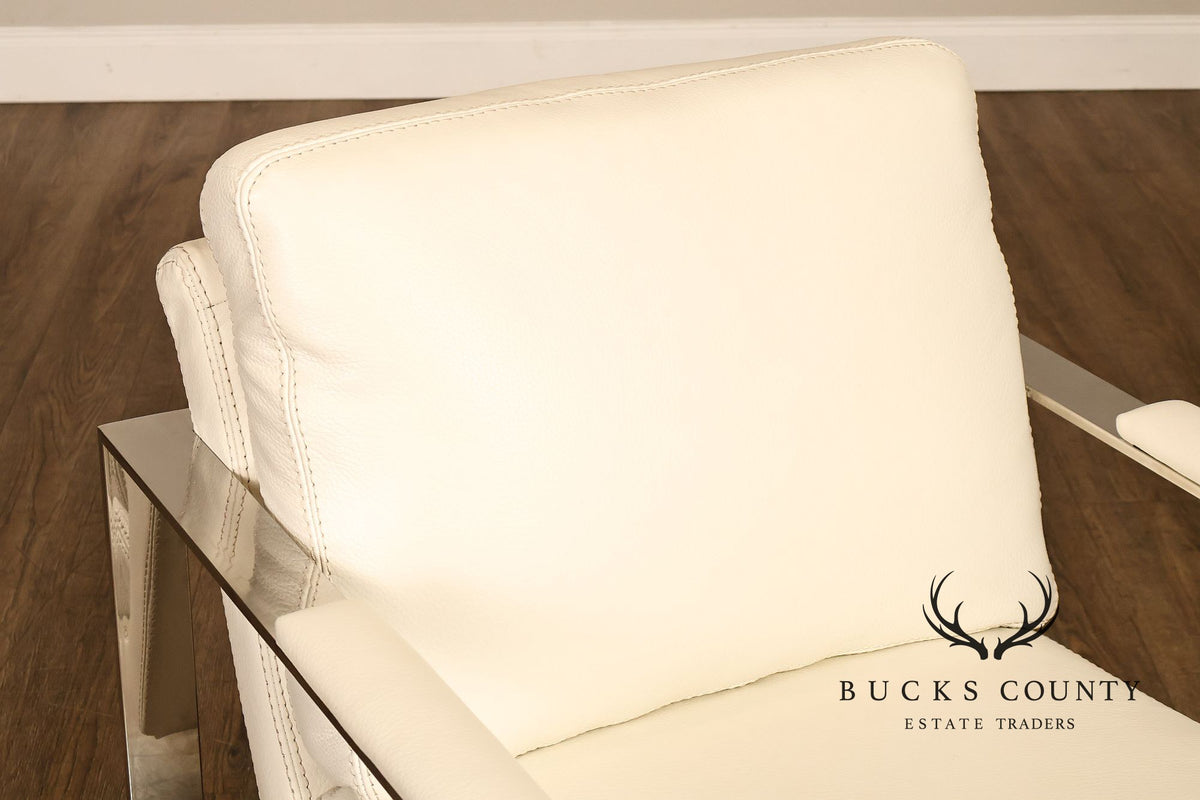 Modern Style Chrome and Leather Lounge Chair