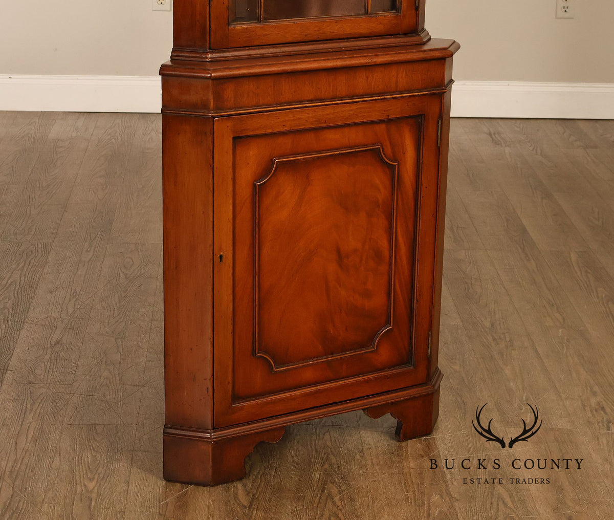 Georgian Style Narrow Mahogany Corner Cabinet With Geometric Glass Door
