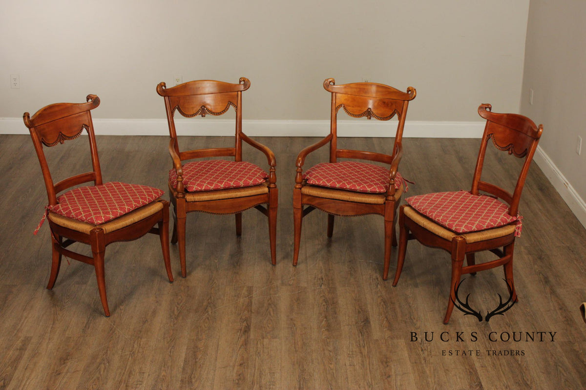 Federal Style Set of Four Eagle-Carved Rush Seat Dining Chairs