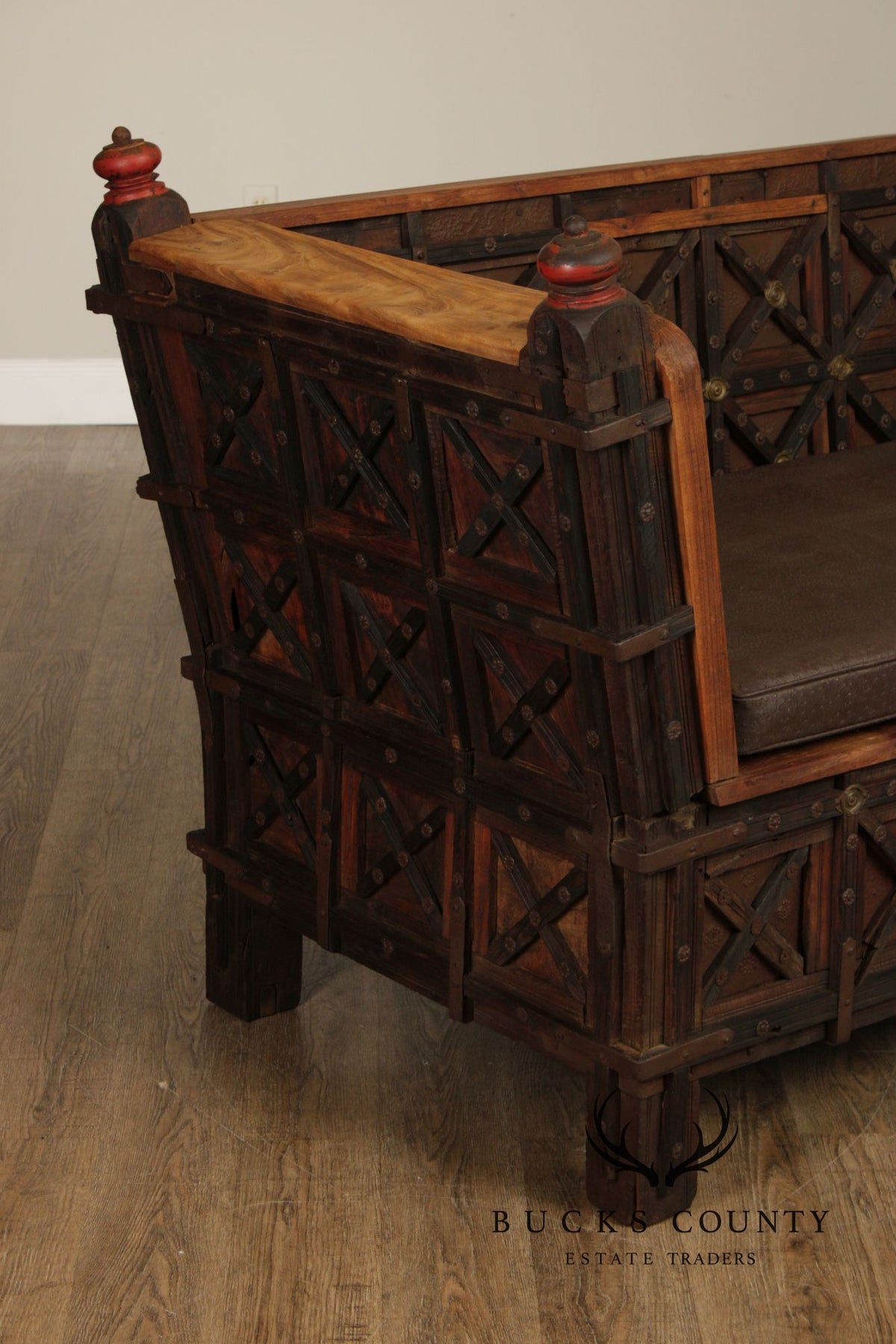 Antique Indian Teak Dowry Chest Settee