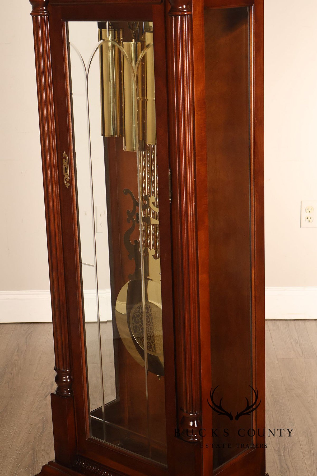 Sligh Mahogany Grandfather Clock With Triple Chime Moon Phase Dial
