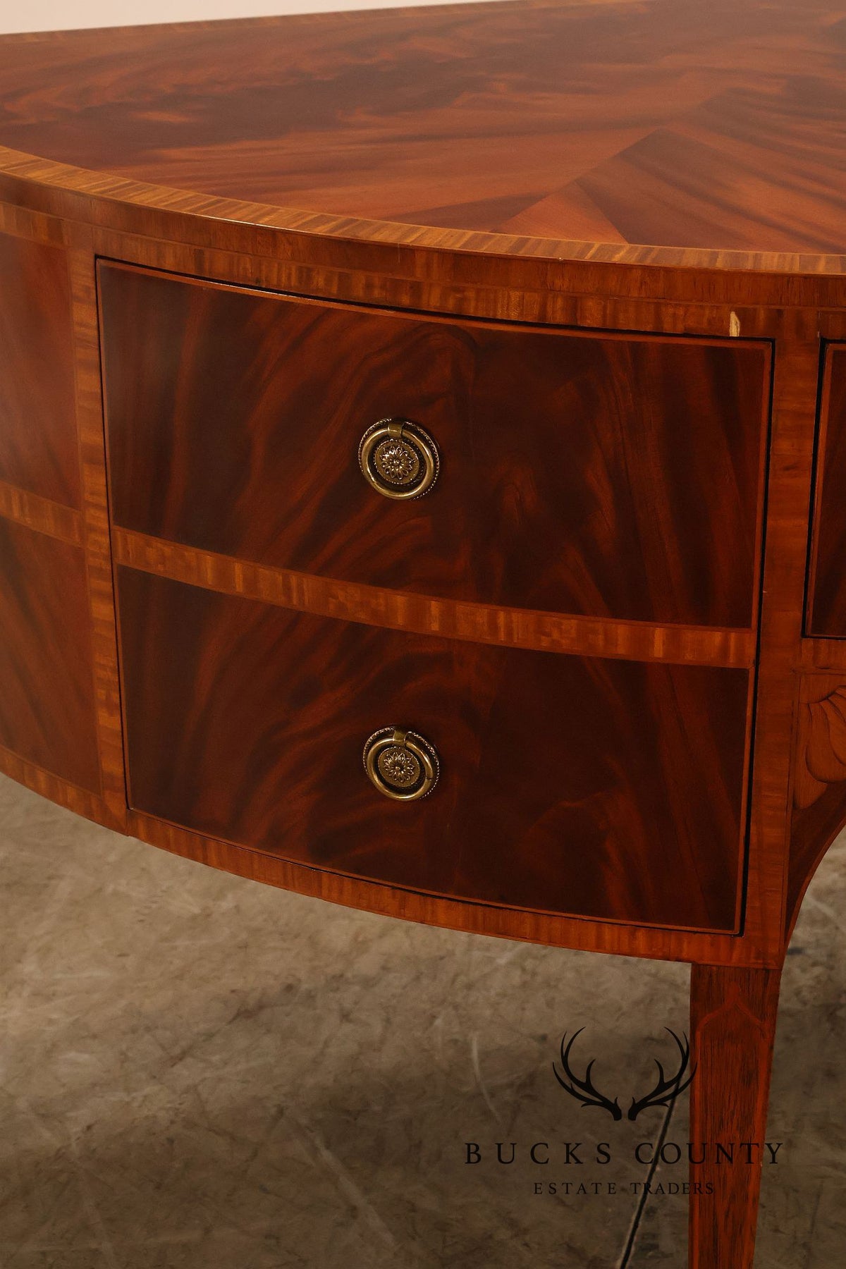Maitland Smith Hepplewhite Style Deep Mahogany Demilune Sideboard