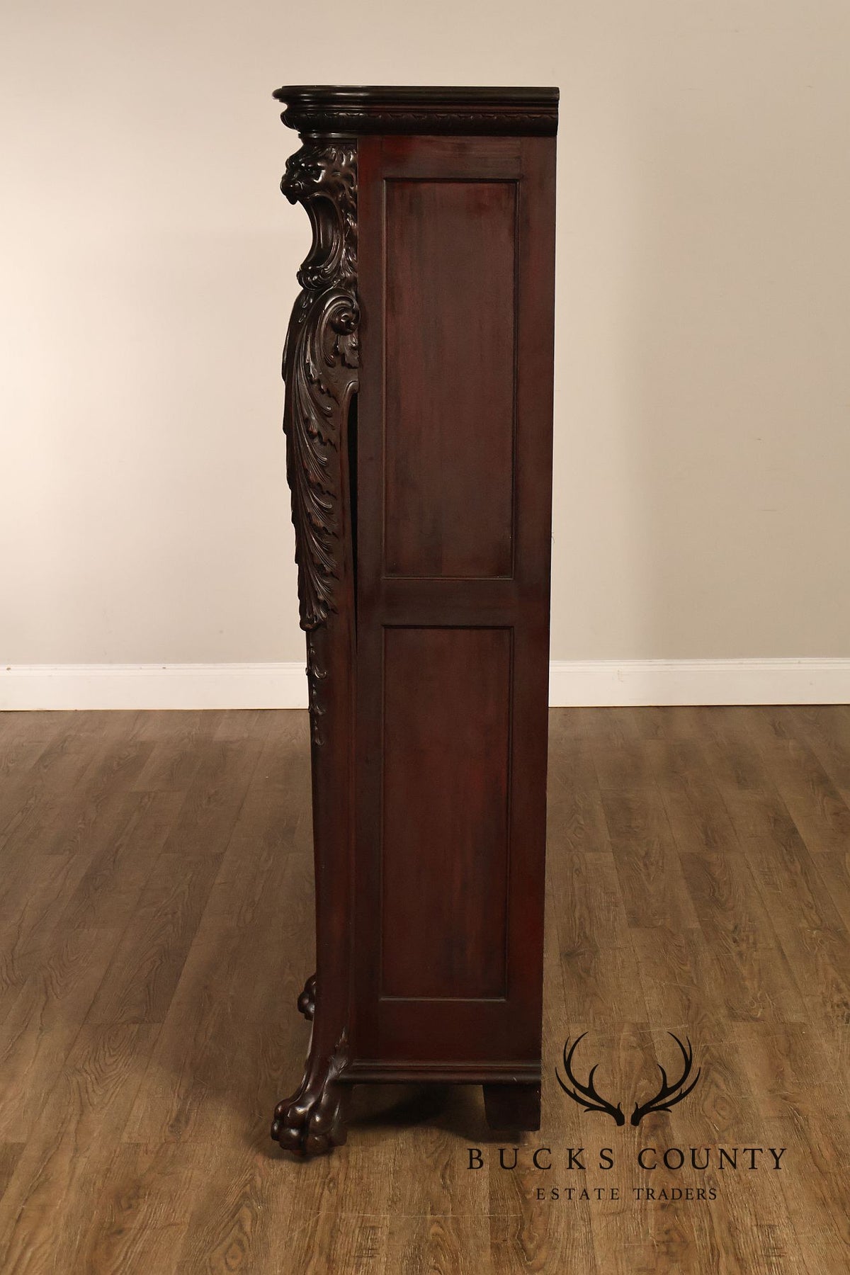 Antique R.J. Horner Lion Carved Mahogany Three-Door Bookcase
