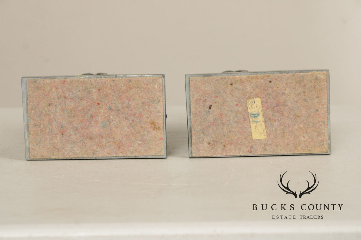 Vintage Pair Of Silvered Metal Lion Bookends