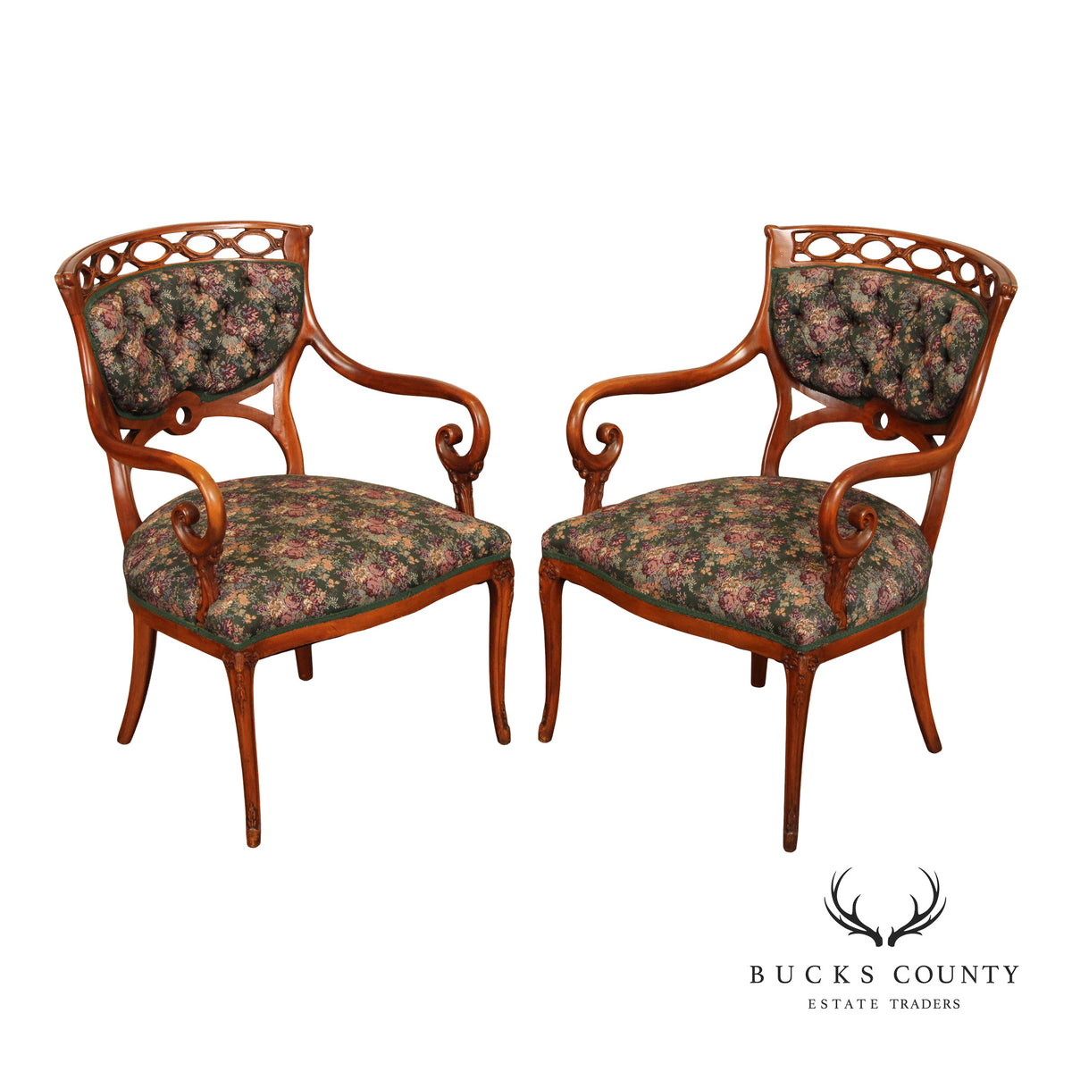 Regency Style Pair of Carved Parlor Armchairs