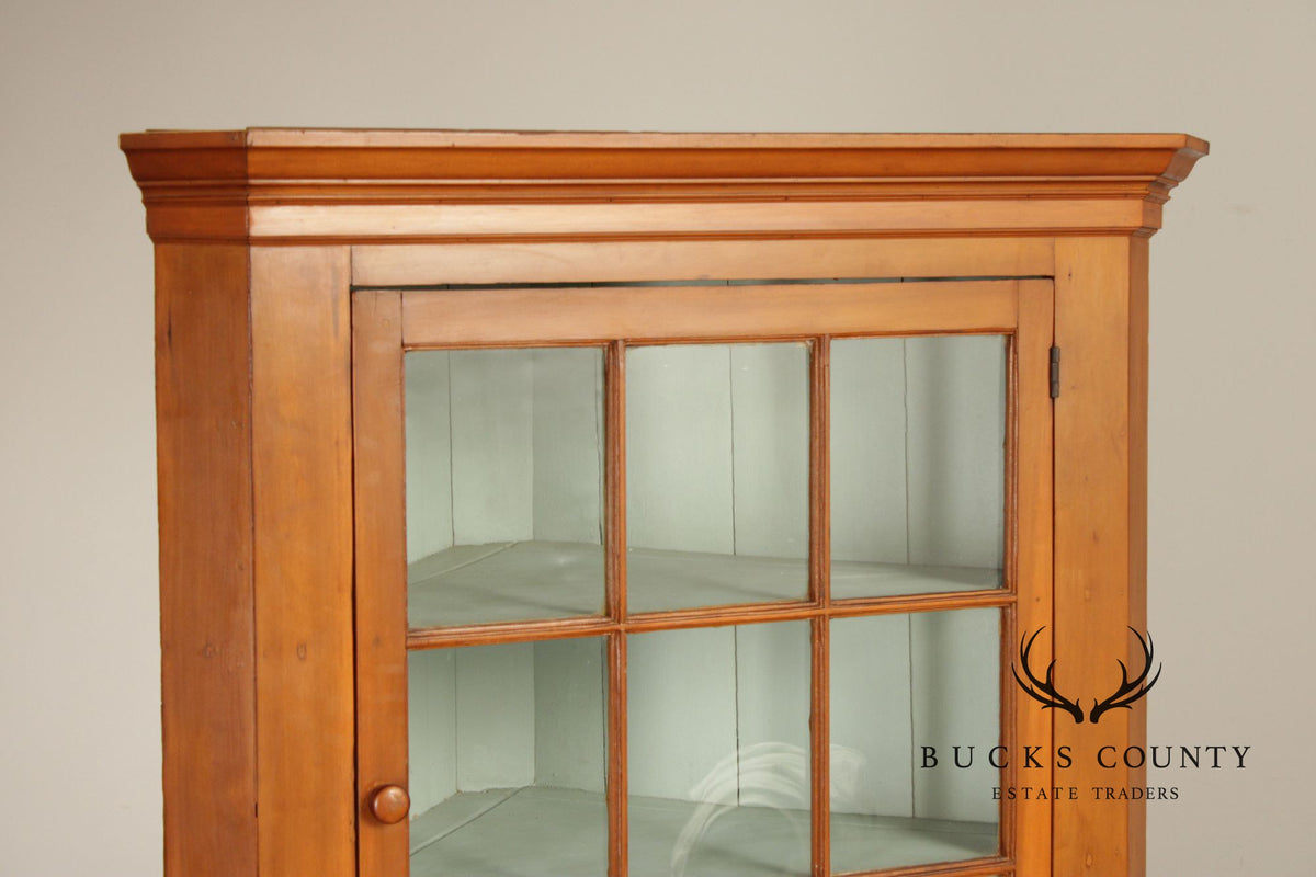 Antique Farmhouse Poplar Twelve-Pane Corner Cabinet