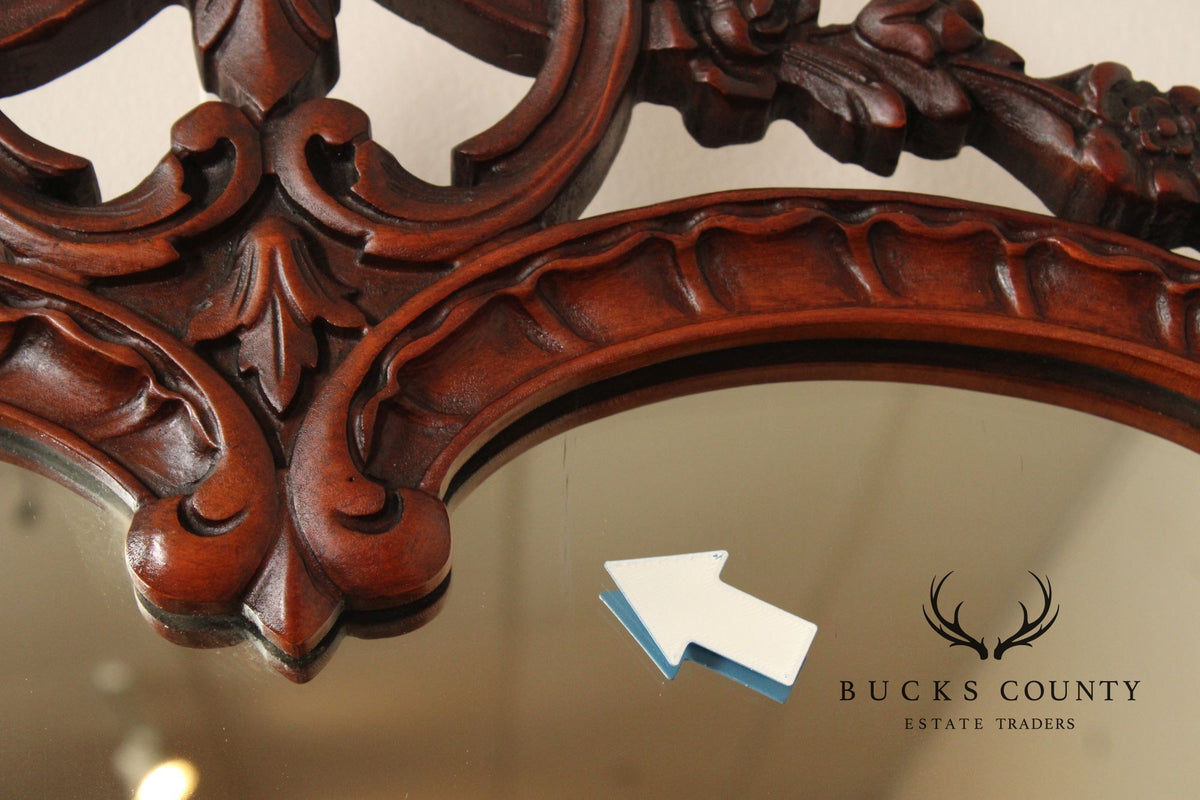 1940's Vintage French Style Carved Mahogany Wall Mirror