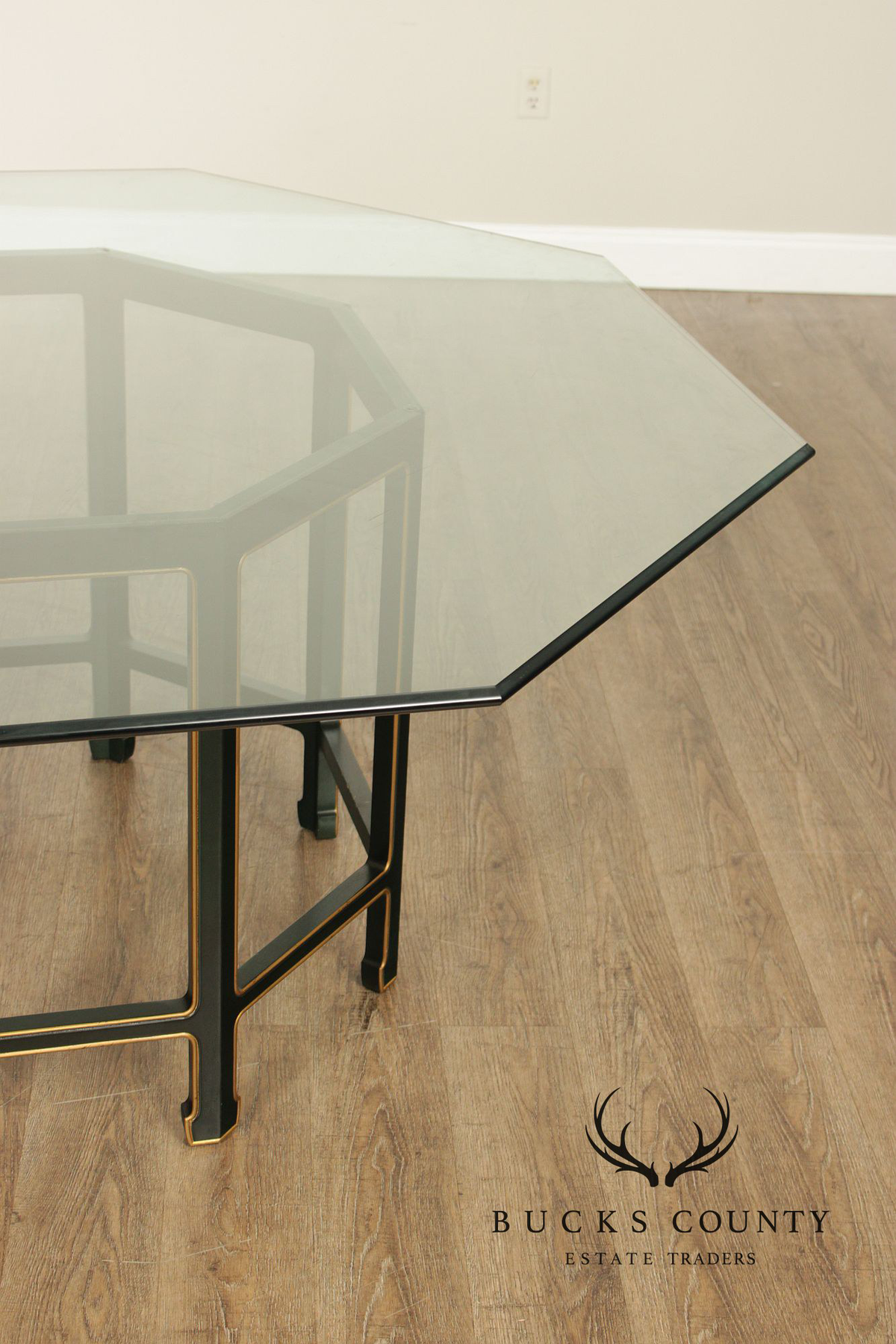 Kindel Chinoiserie Style Glass Top Dining Table