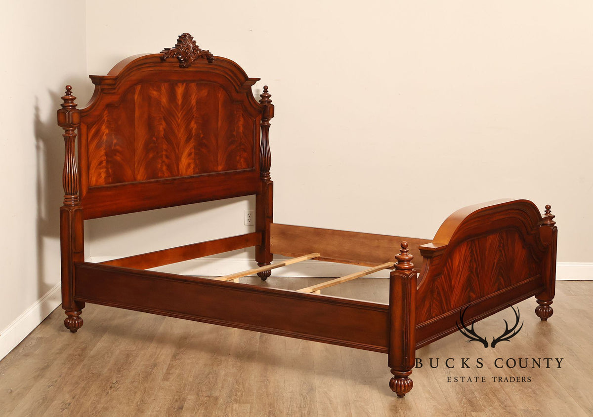 King Size Mahogany Flame Veneer Carved Bed Frame