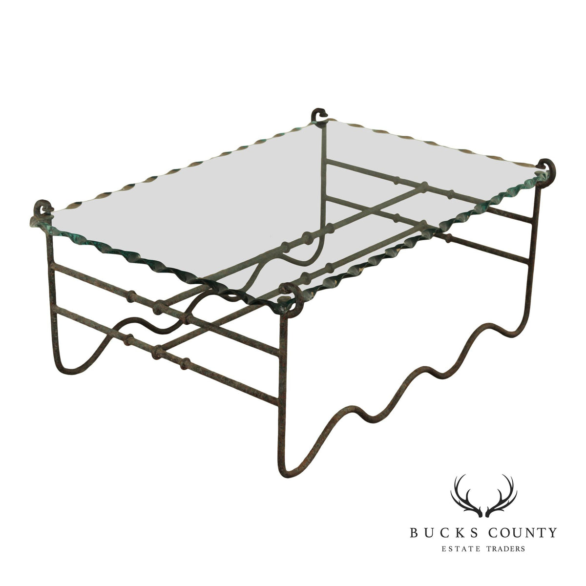 Modernist Glass Top Wrought Iron Coffee Table