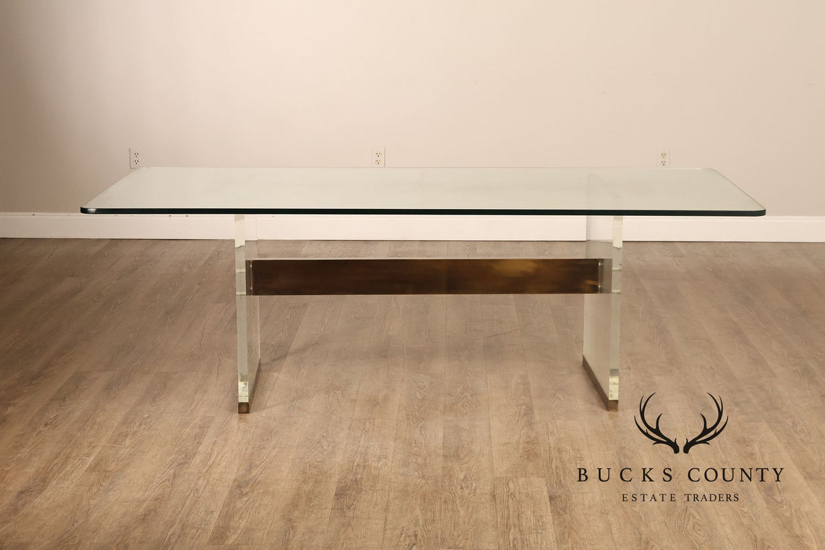 Postmodern Glass Top Lucite Trestle Dining Table