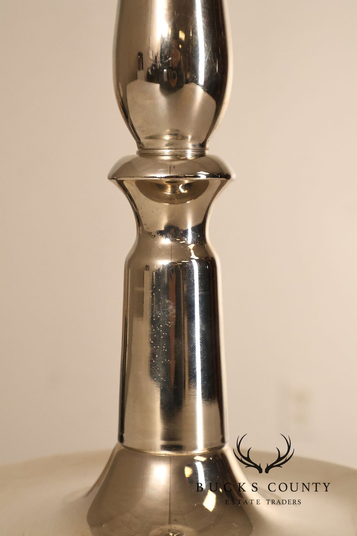 Ralph Lauren Pair of Chrome Candlestick Table Lamps