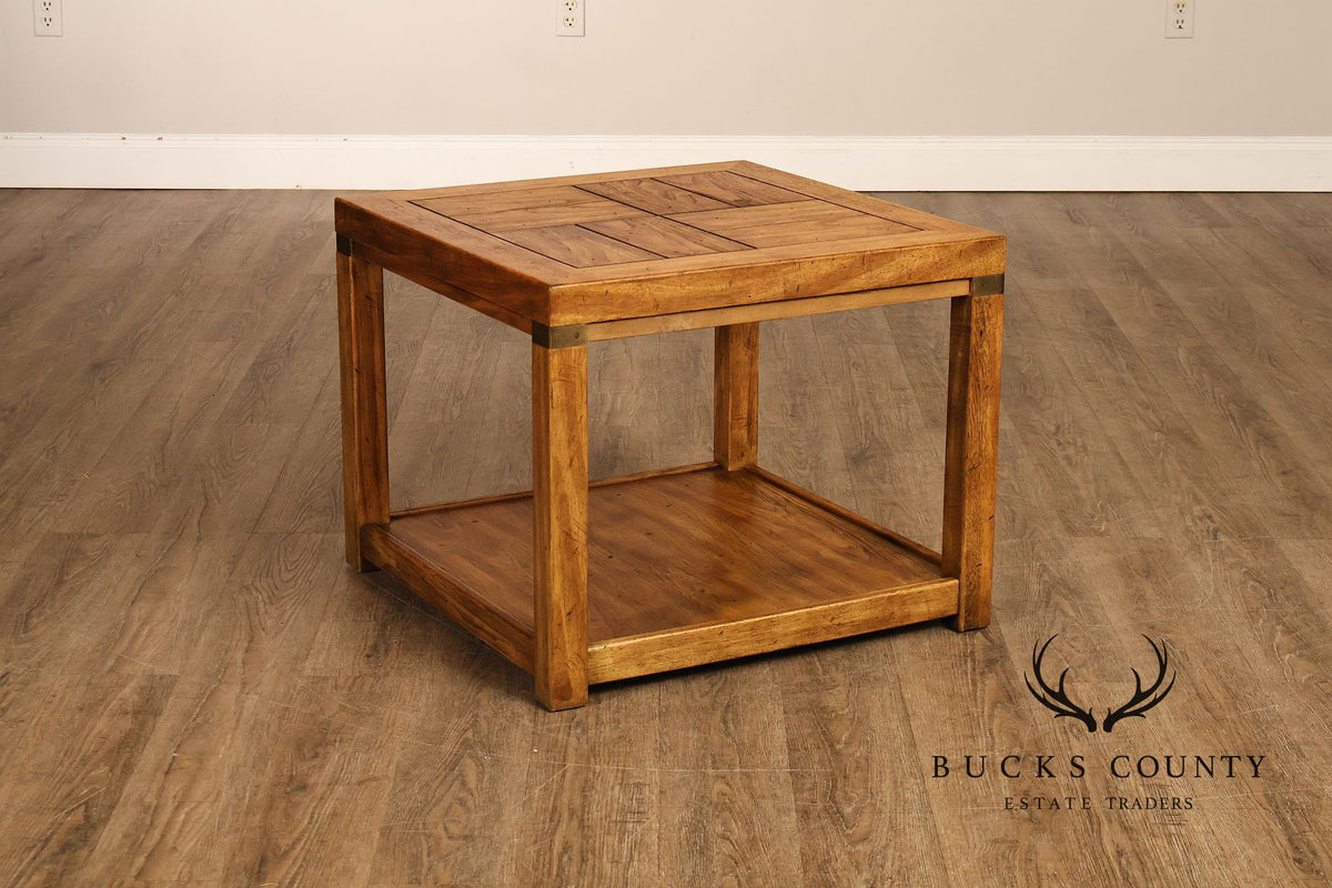 Drexel Heritage Pair Of Rustic Square End Tables With Pull Out Trays