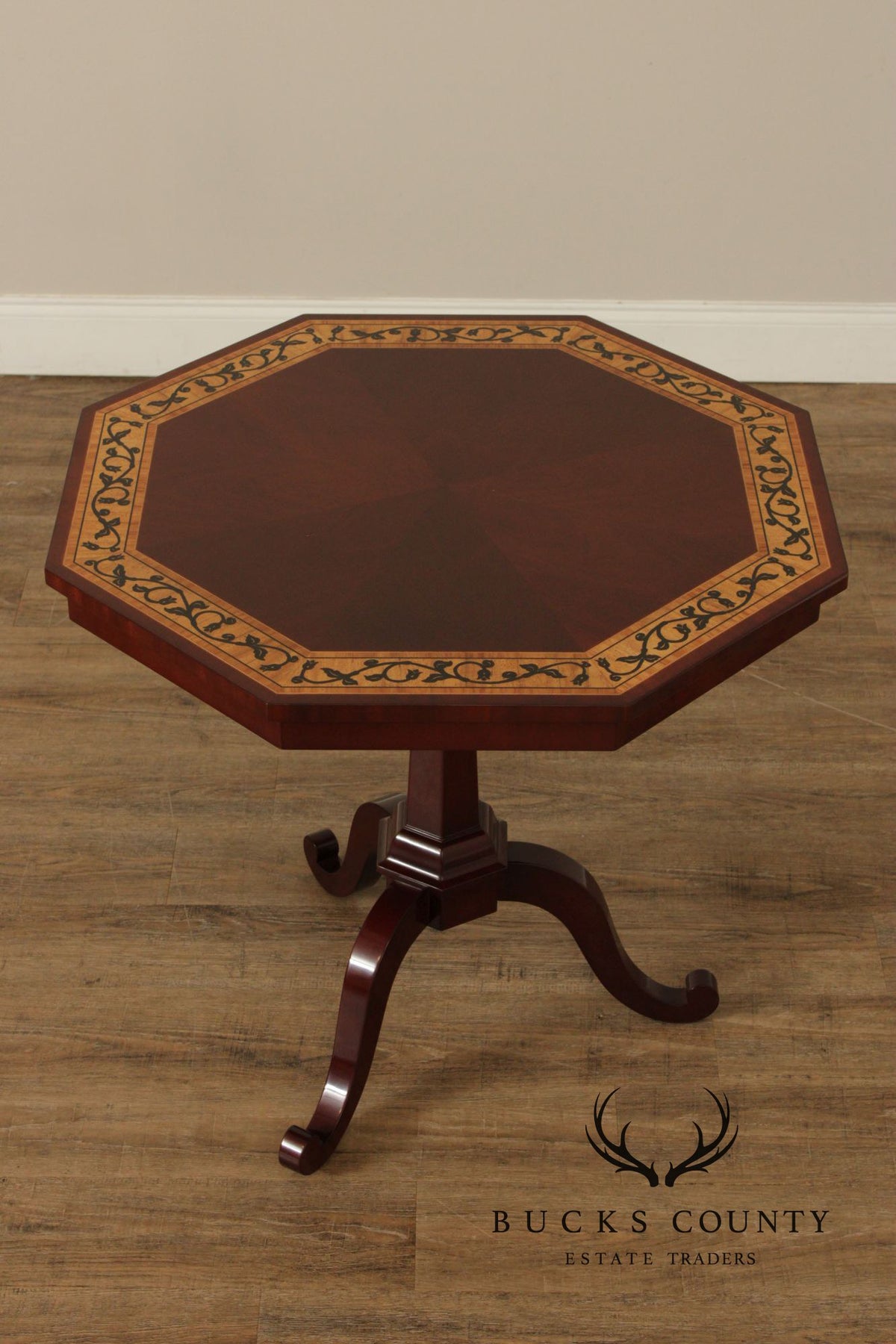 Kindel Furniture Inlaid Mahogany Pedestal Side Table