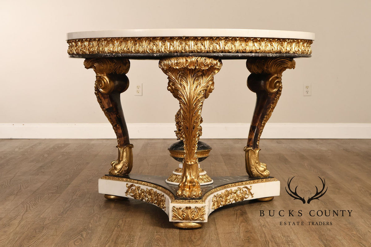 Empire Style Round Pietra Dura Center Table With Gilt Carved Base