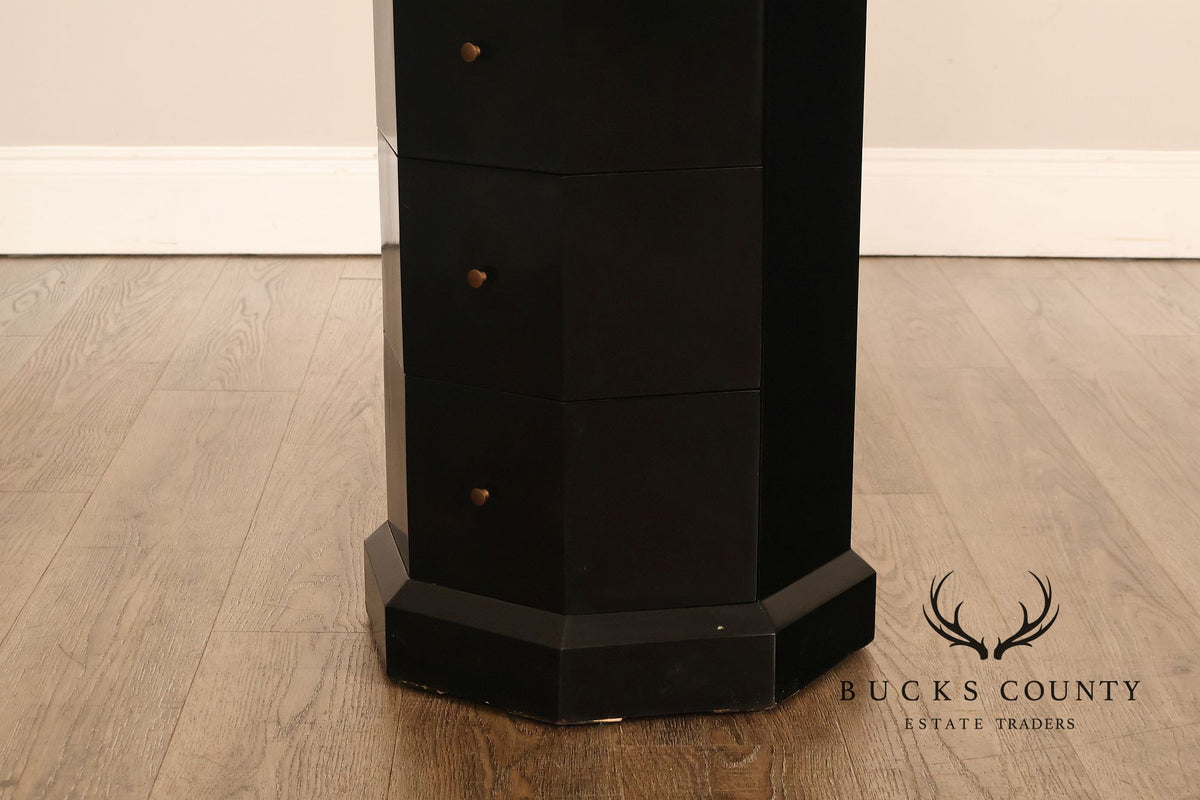 Maitland Smith Black Lacquered Octagonal Jewelry or Lingerie Chest Chest