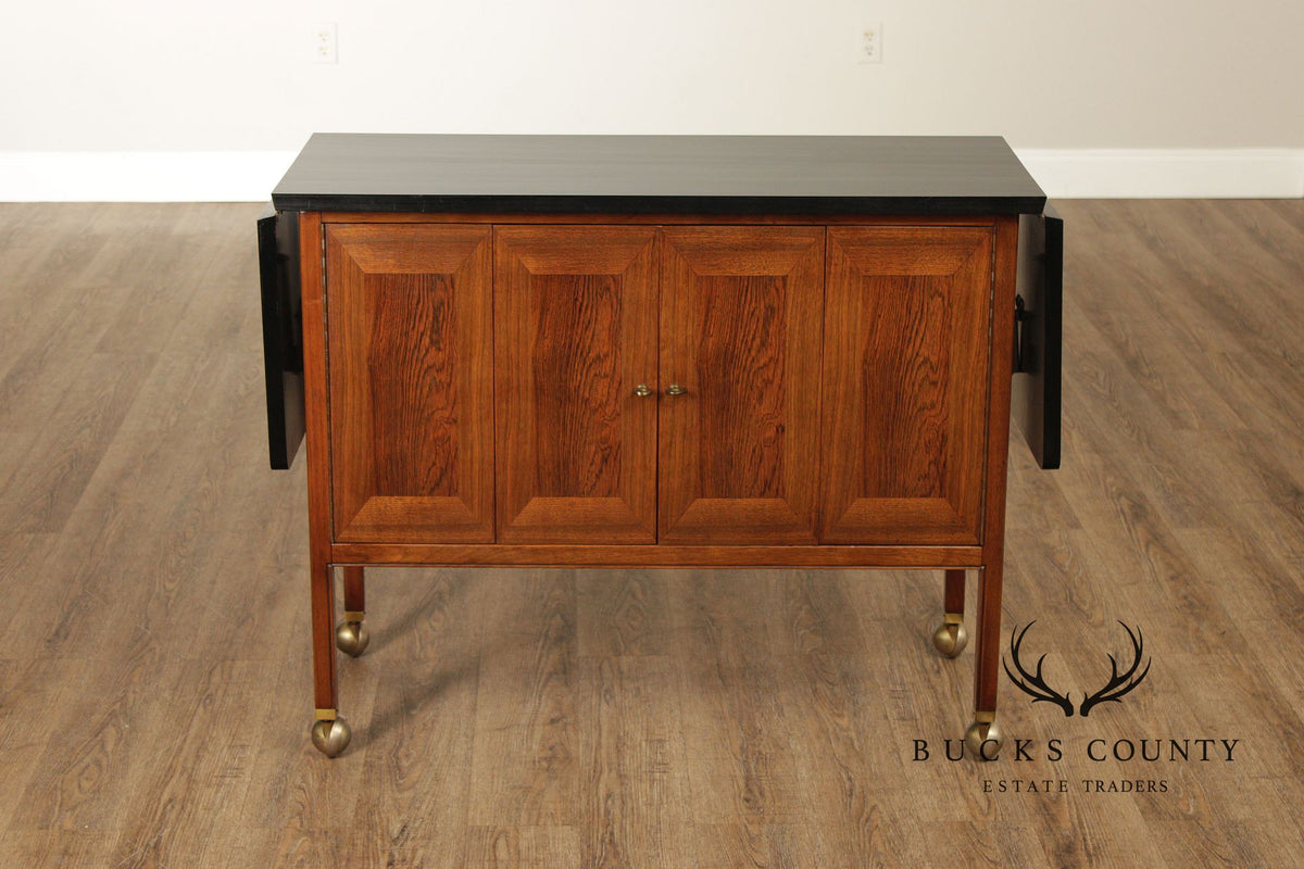 American Of Martinsville Mid Century Walnut And Rosewood Drop Leaf Bar Cart