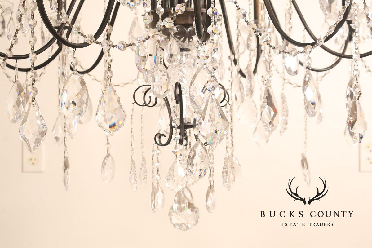 Large Twenty-Light Crystal And Wrought Iron 55" Chandelier