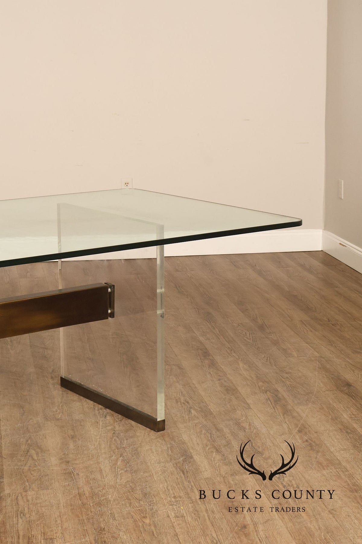 Postmodern Glass Top Lucite Trestle Dining Table