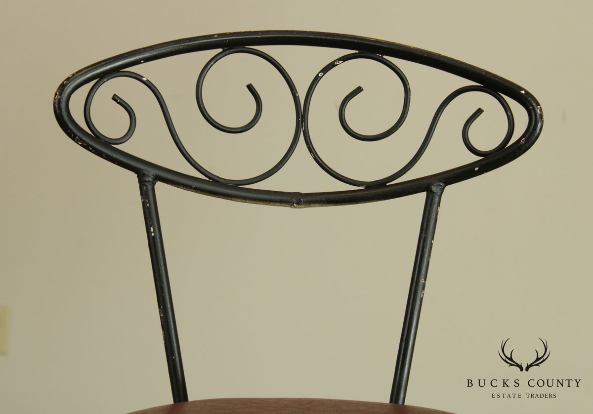 Mid Century Modern Pair Wrought Iron Barstools