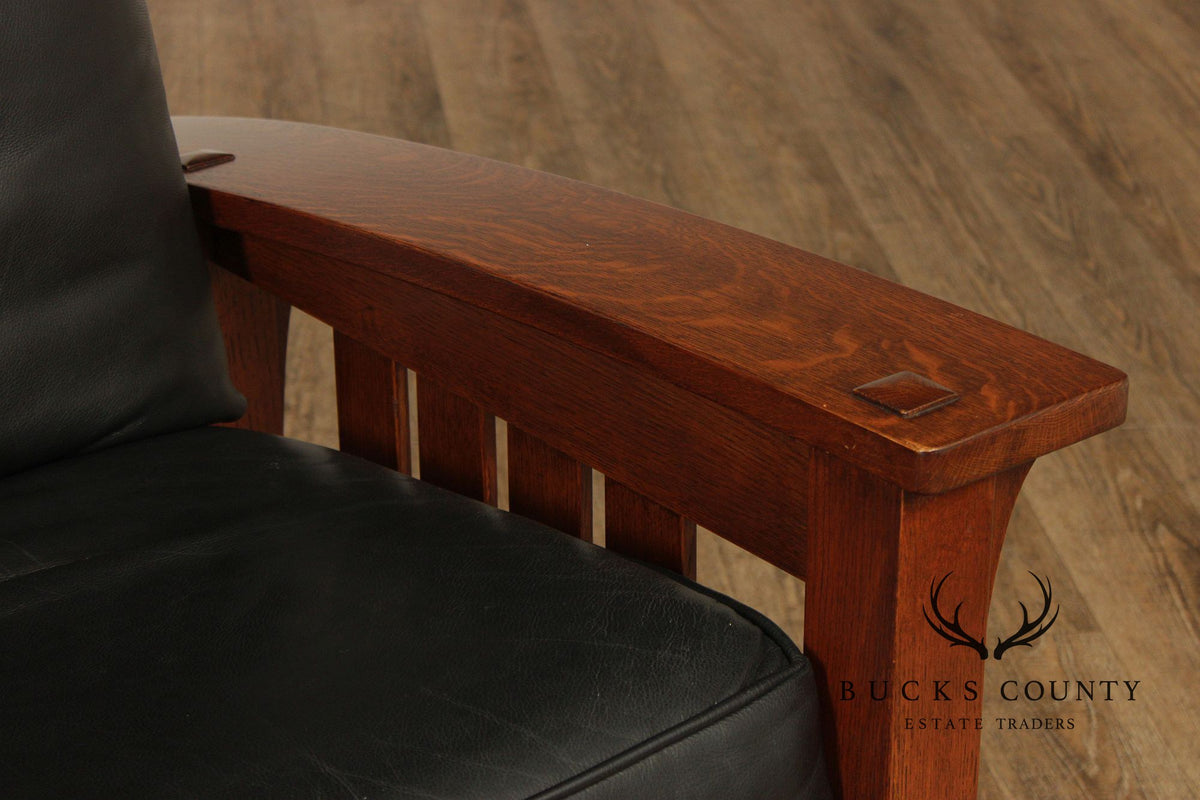 Stickley Mission Collection Oak Bow Arm Morris Chair and Ottoman