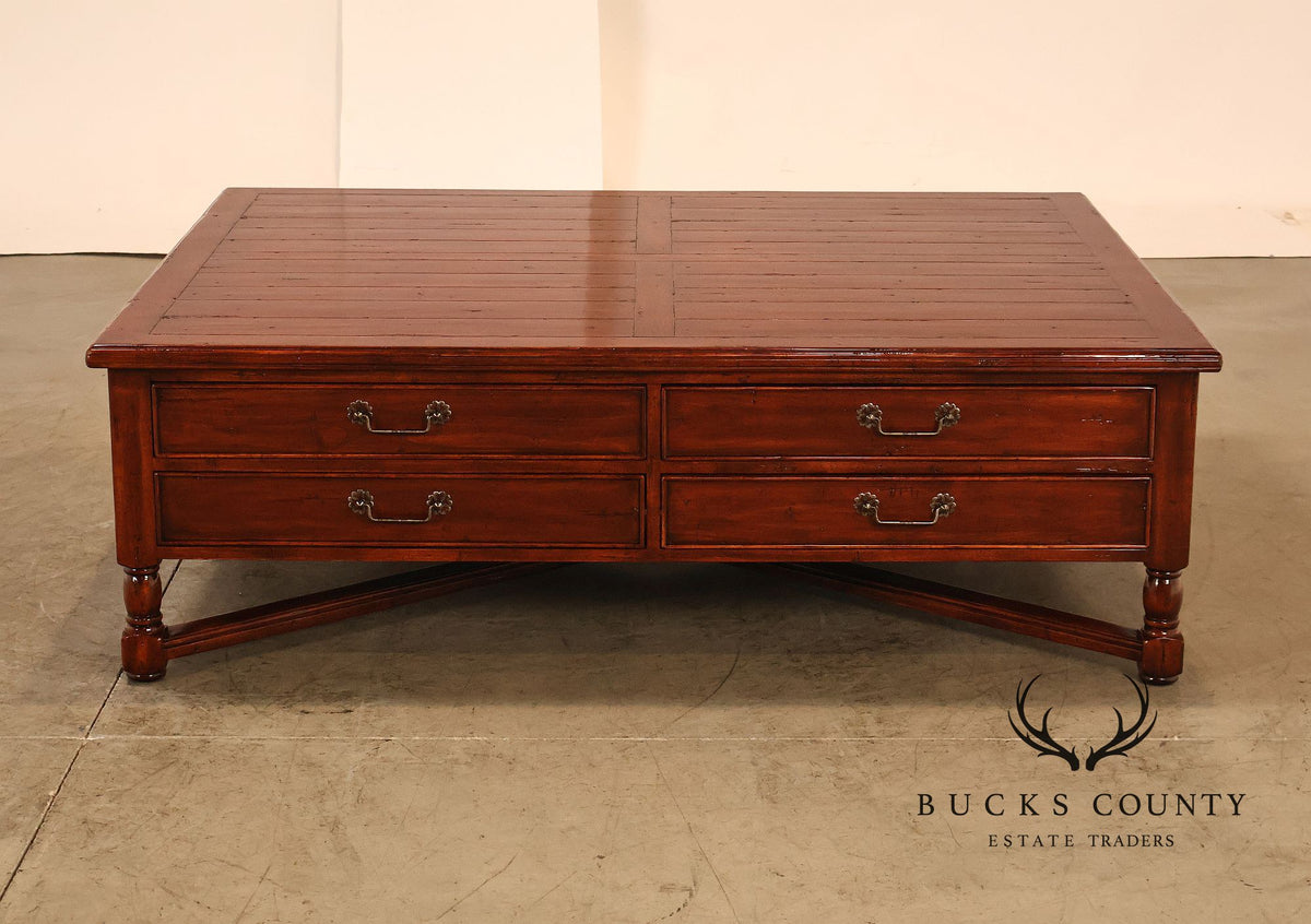 Bausman & Company Rustic Wood Square Coffee Table With Four Drawers