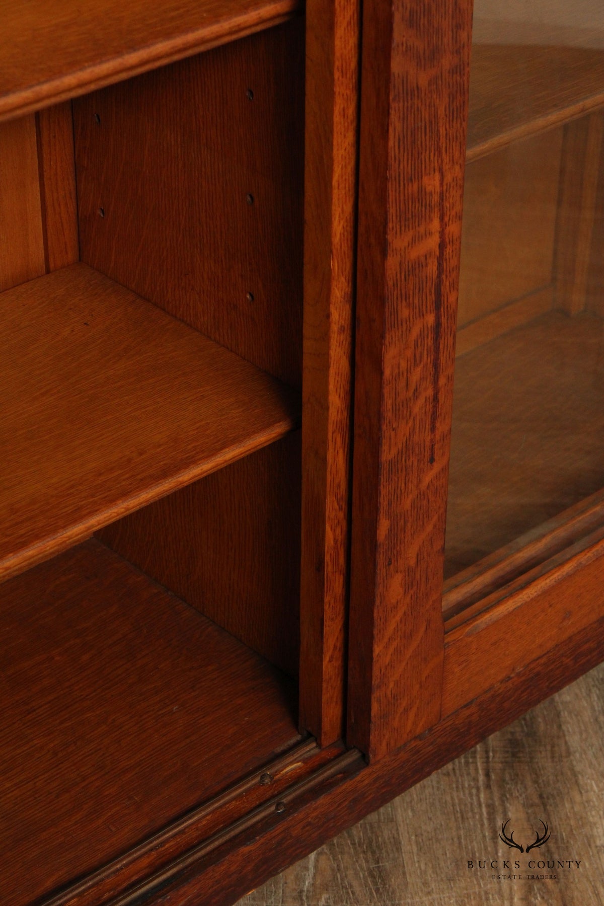 Antique Mission Oak Sliding Glass Door Bookcase