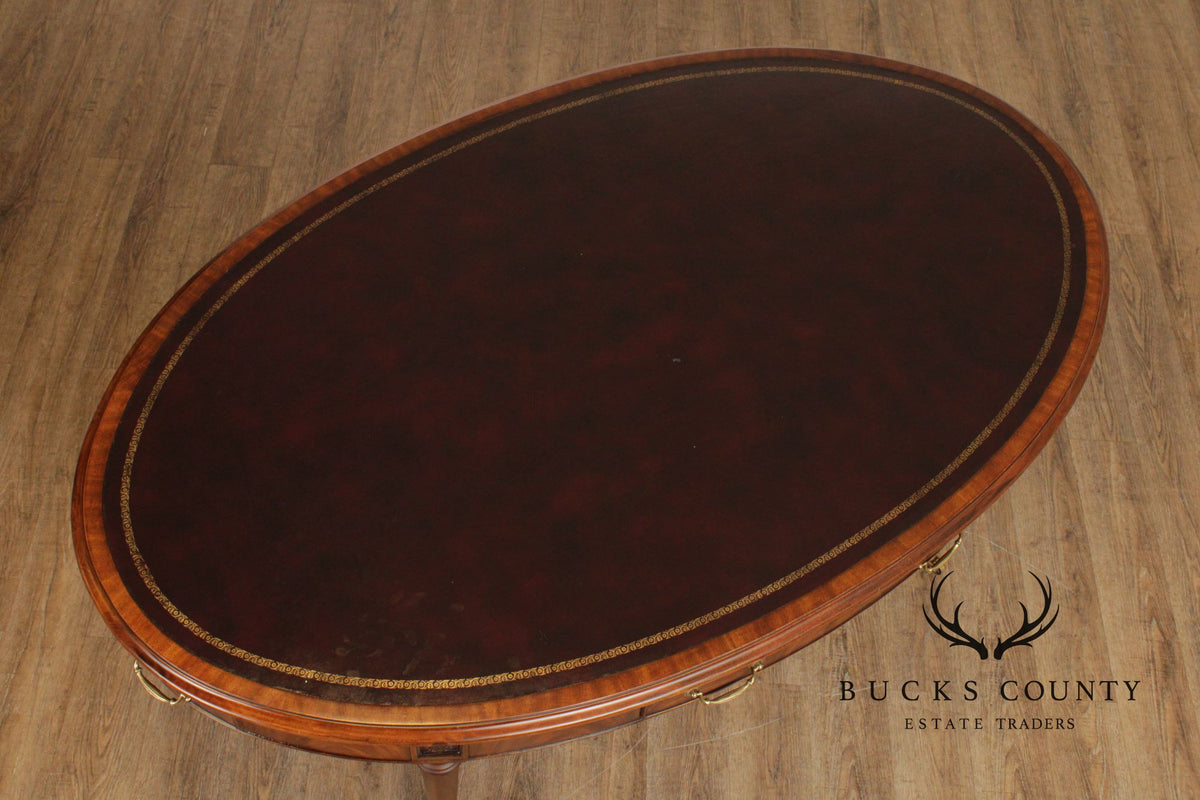 E.J. Victor Regency Style Mahogany Leather Top Oval Partners Desk Writing Table