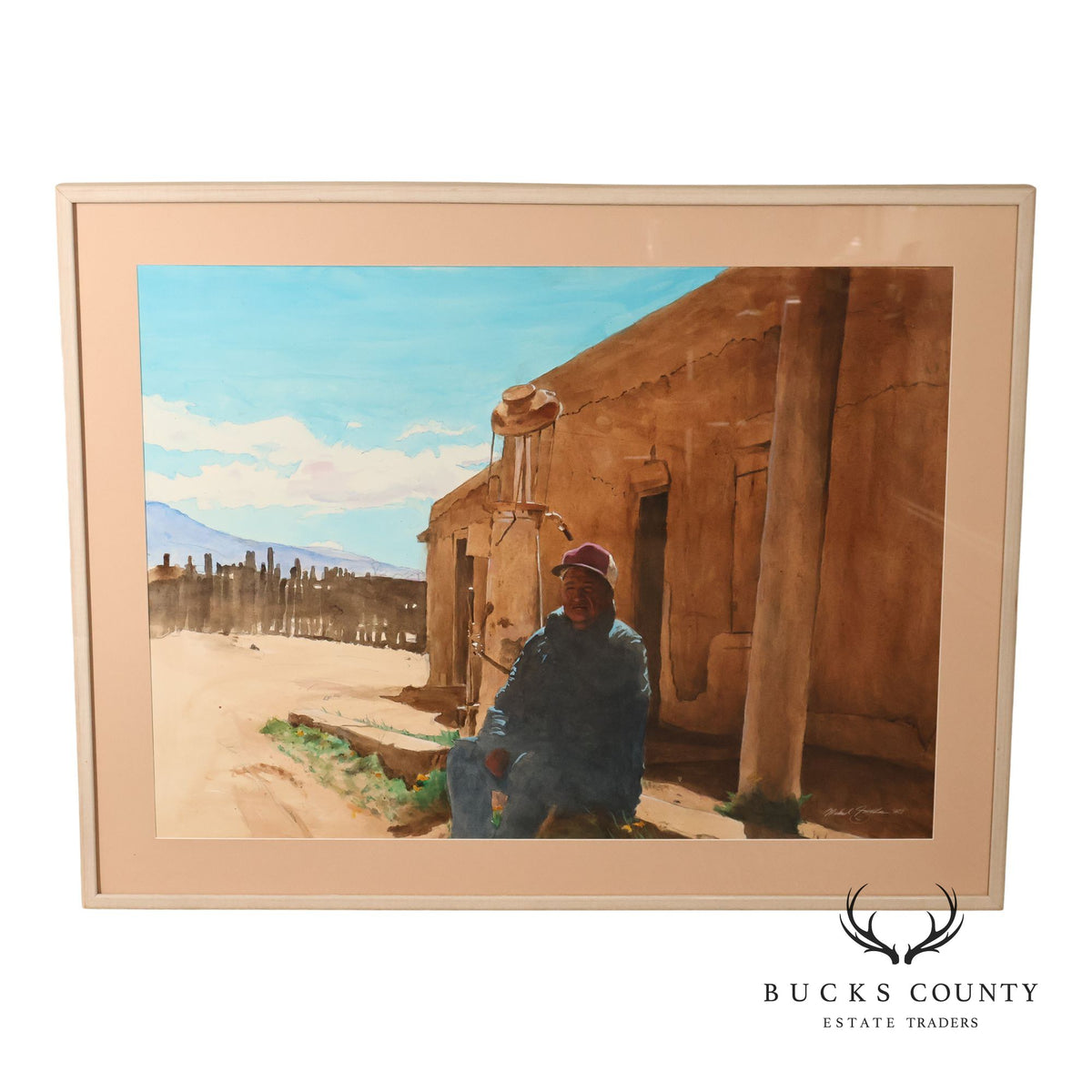 Mike Forde Southwestern Watercolor Painting, 'Albert's Magenta Hat'