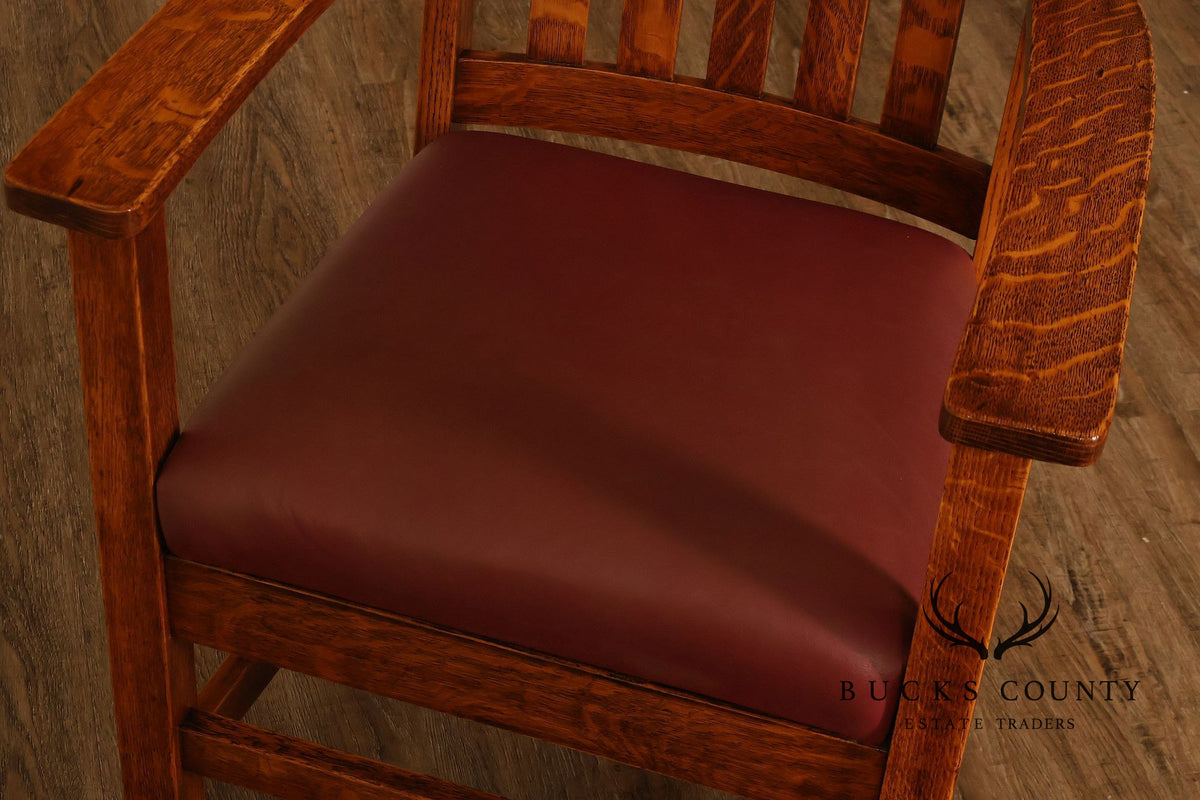 Mission Arts & Crafts Quarter Sawn Oak Armchair With Leather Upholstered Seat