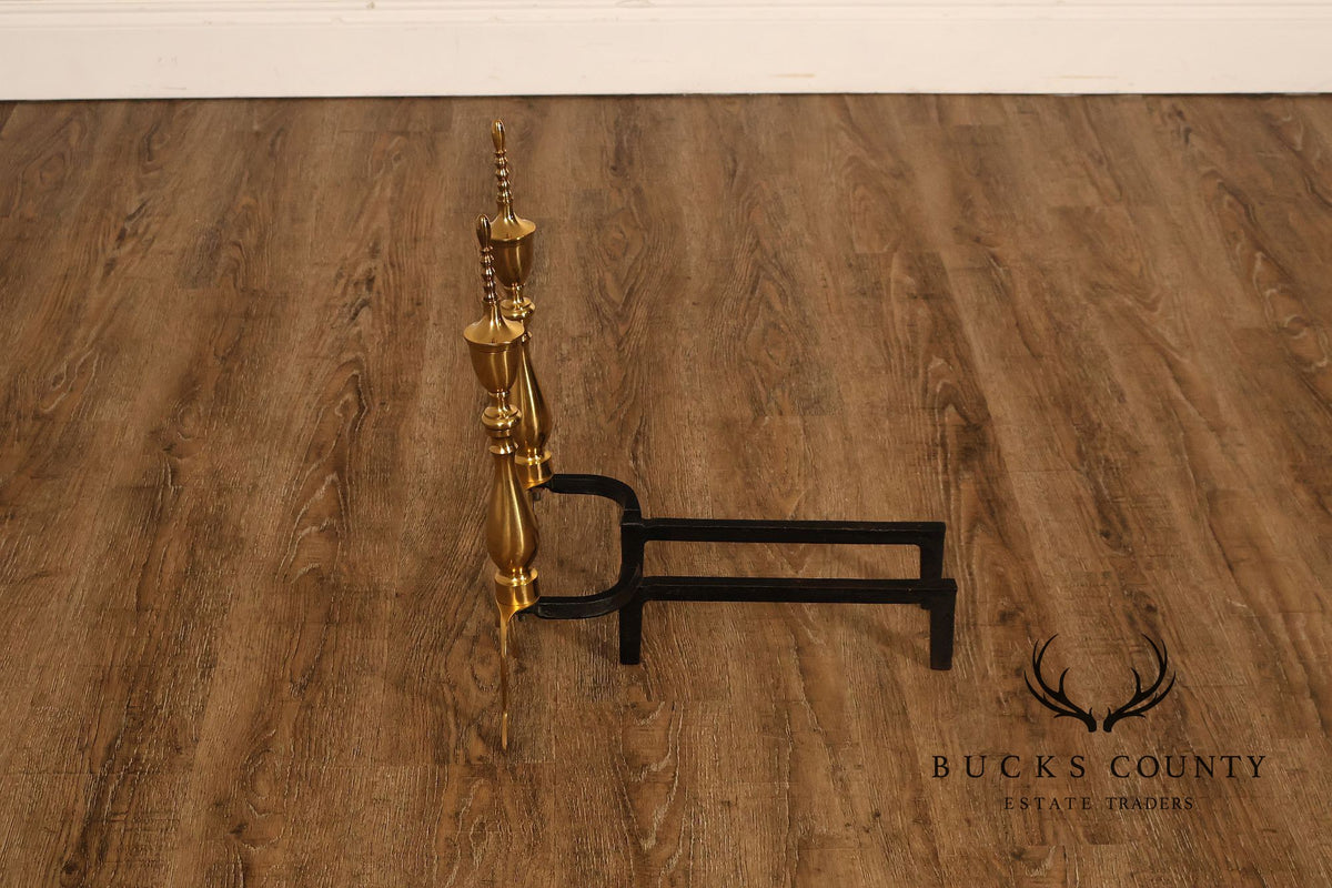 Federal Style Pair of Brass Fireplace Andirons