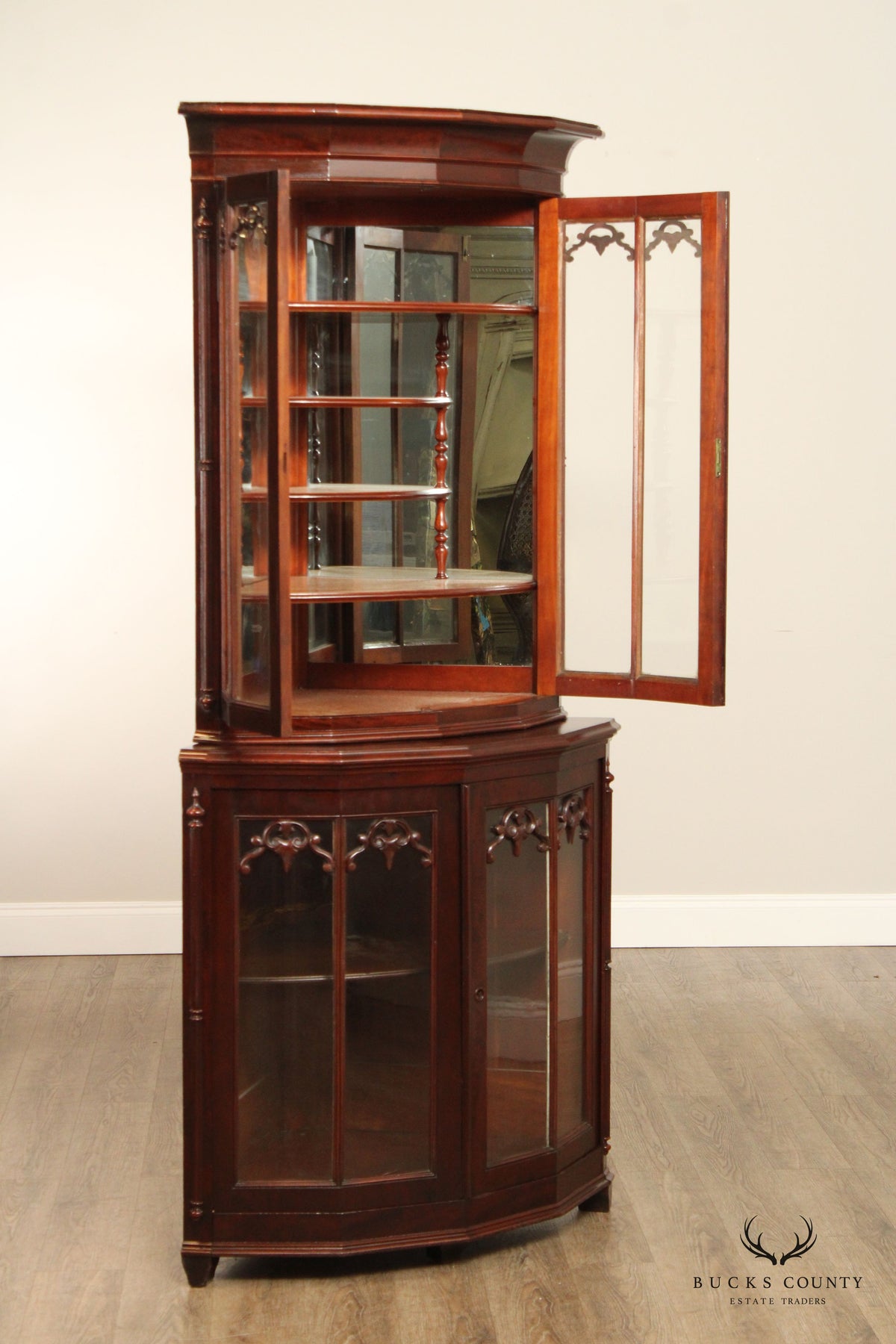 Mitchell & Rammelsberg Antique Victorian Carved Mahogany Corner Cabinet