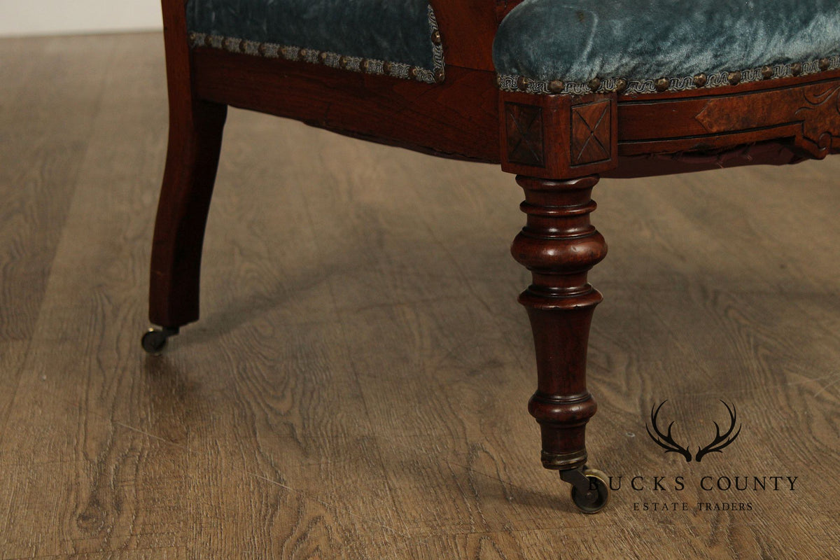 Antique Renaissance Revival Figural Carved Walnut Armchair