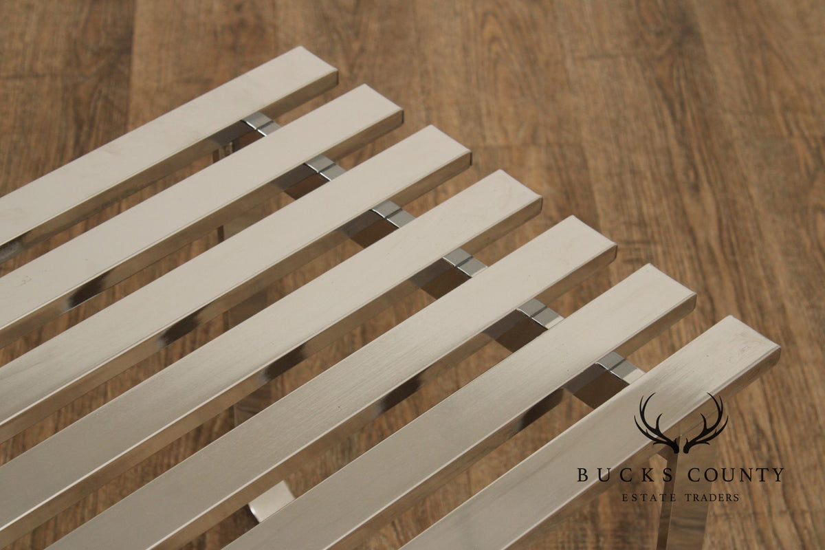Design Institute of America Modern Slatted Chrome Bench