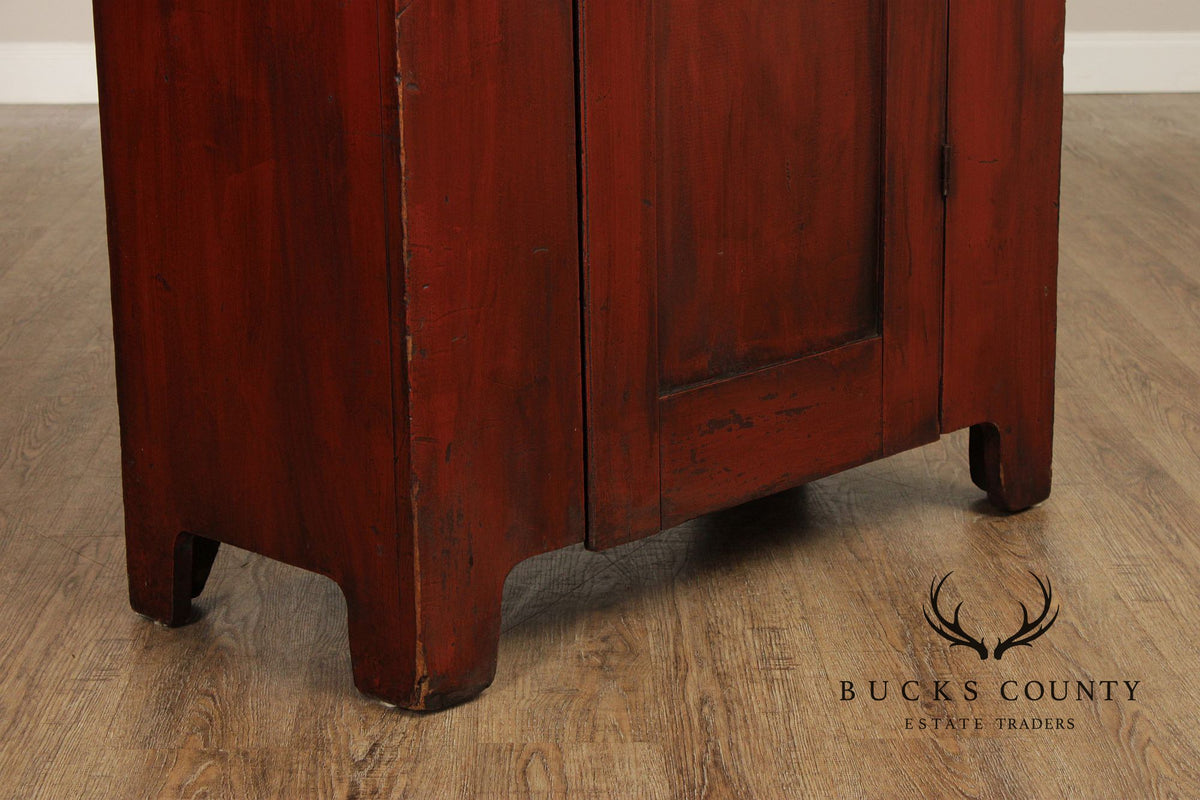 Antique Primitive Red Painted Single Door Cupboard