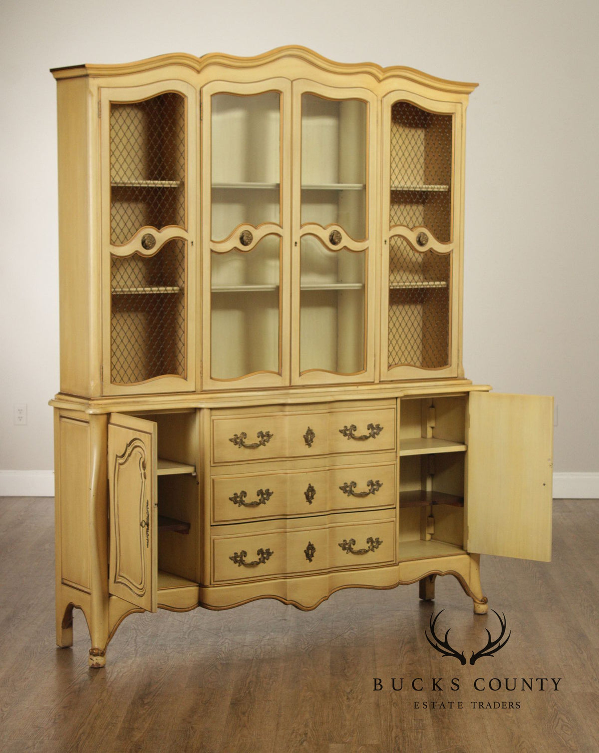French Provincial Style Vintage Painted China Cabinet