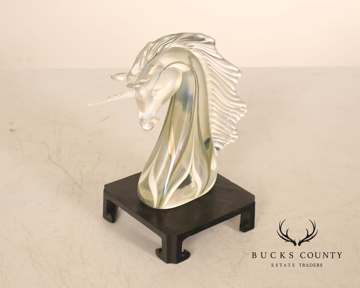 Stuart Abelman Art Glass Unicorn on Stand