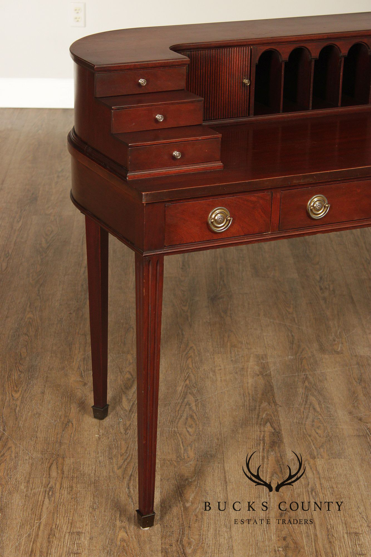 1940's Federal Style Mahogany Carlton House Desk With Tambour Doors