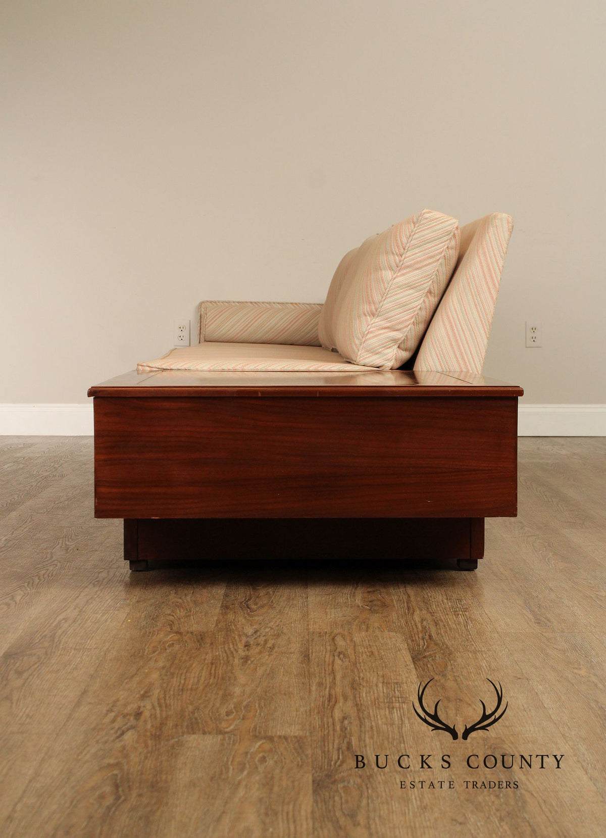 Mid-Century Modern Walnut Long Sofa With End Table