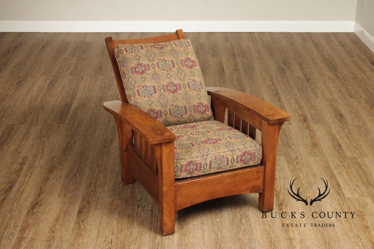 Stickley Mission Oak Collection Bow Arm Morris Chair and Ottoman