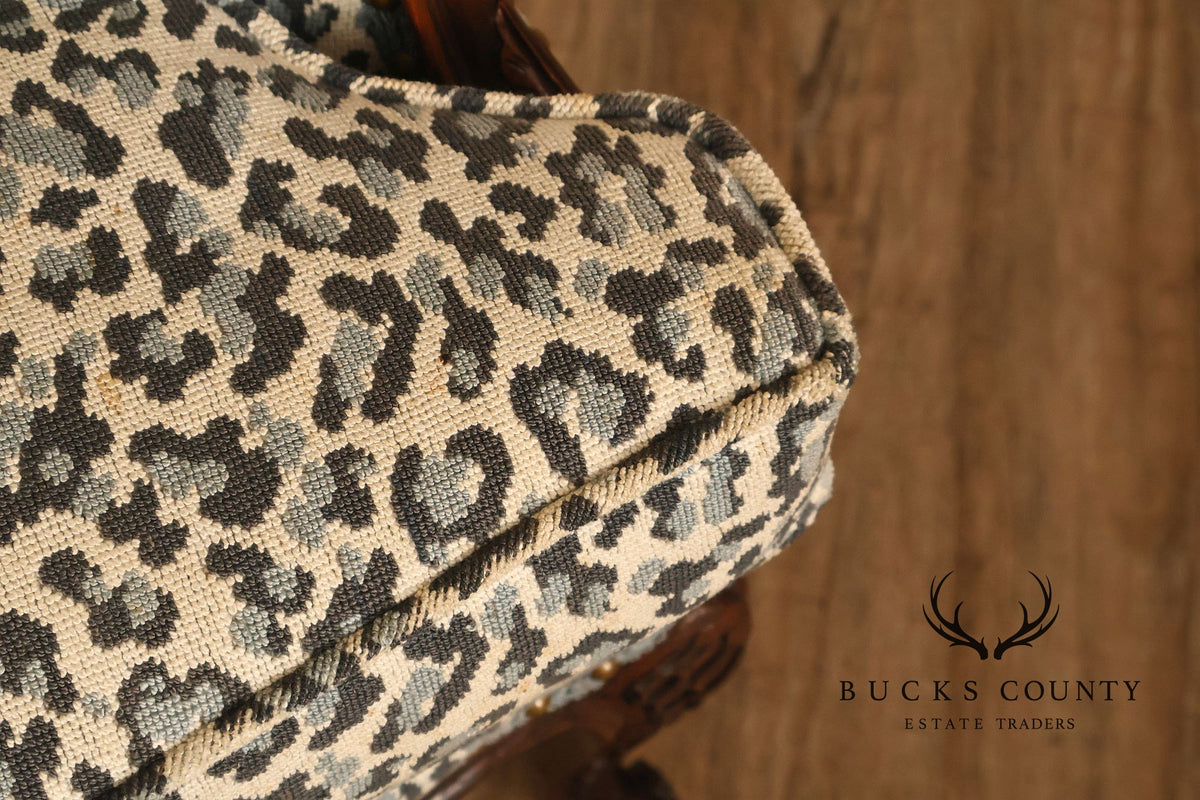 Vintage French Louis XV Style Carved Wood Leopard Upholstered Bergere Armchair