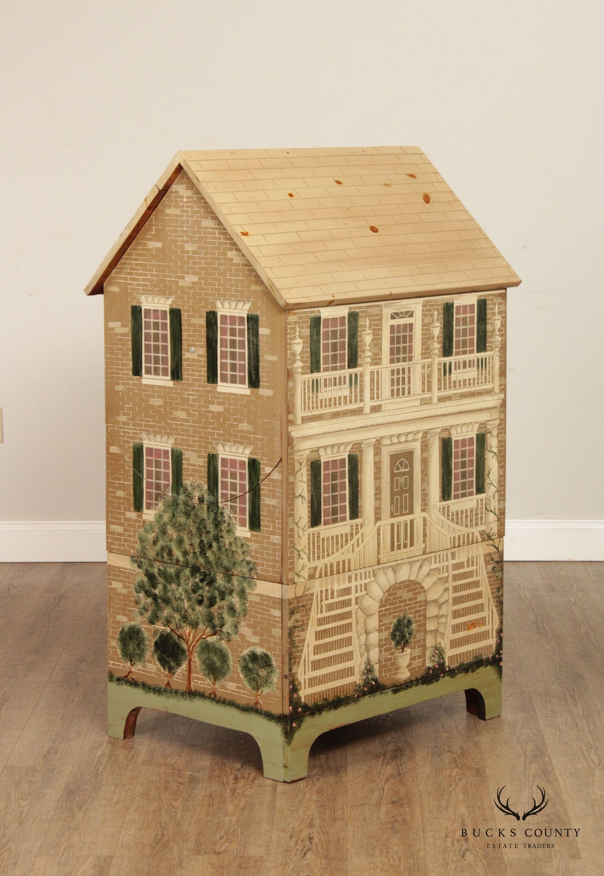Hand Painted Pine Swivel Media Cabinet Stand