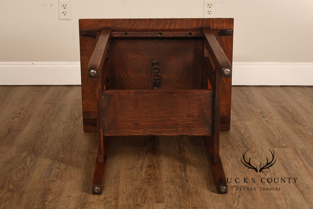 Antique Stickley Brothers Arts & Crafts Oak Side Table With Cane Panels