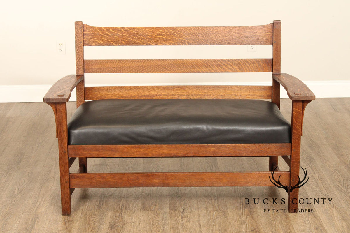 L. & J.G. Stickley Antique Mission Oak and Leather Settee