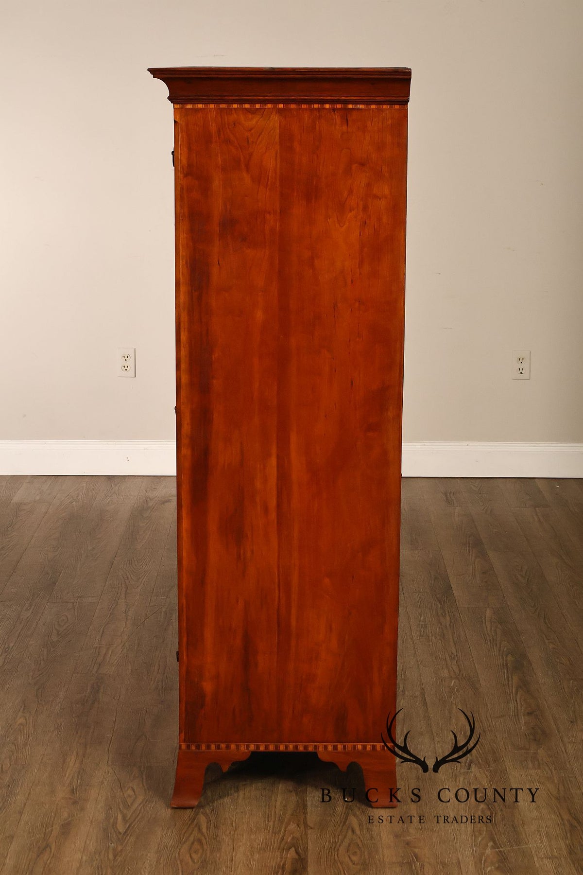 Antique Hepplewhite Inlaid Cherry Tall Dresser