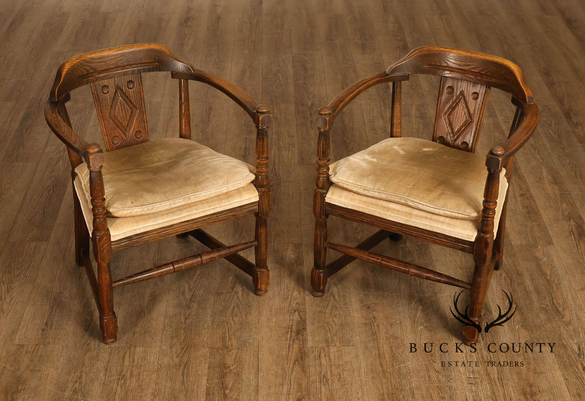 Tudor Style Pair of Oak Armchairs