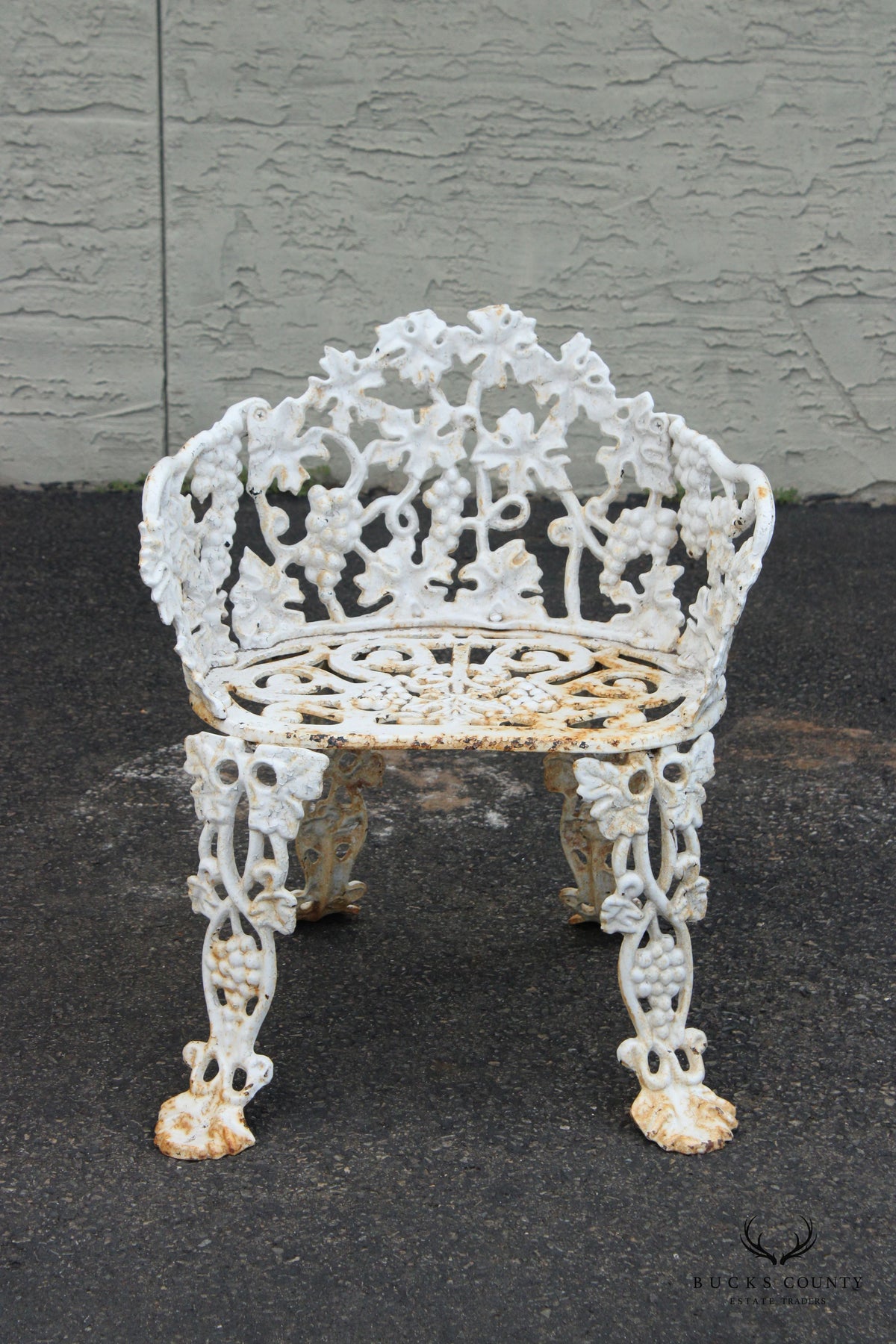 Victorian Style Pair Cast Iron Grapevine Leaves Garden Chairs