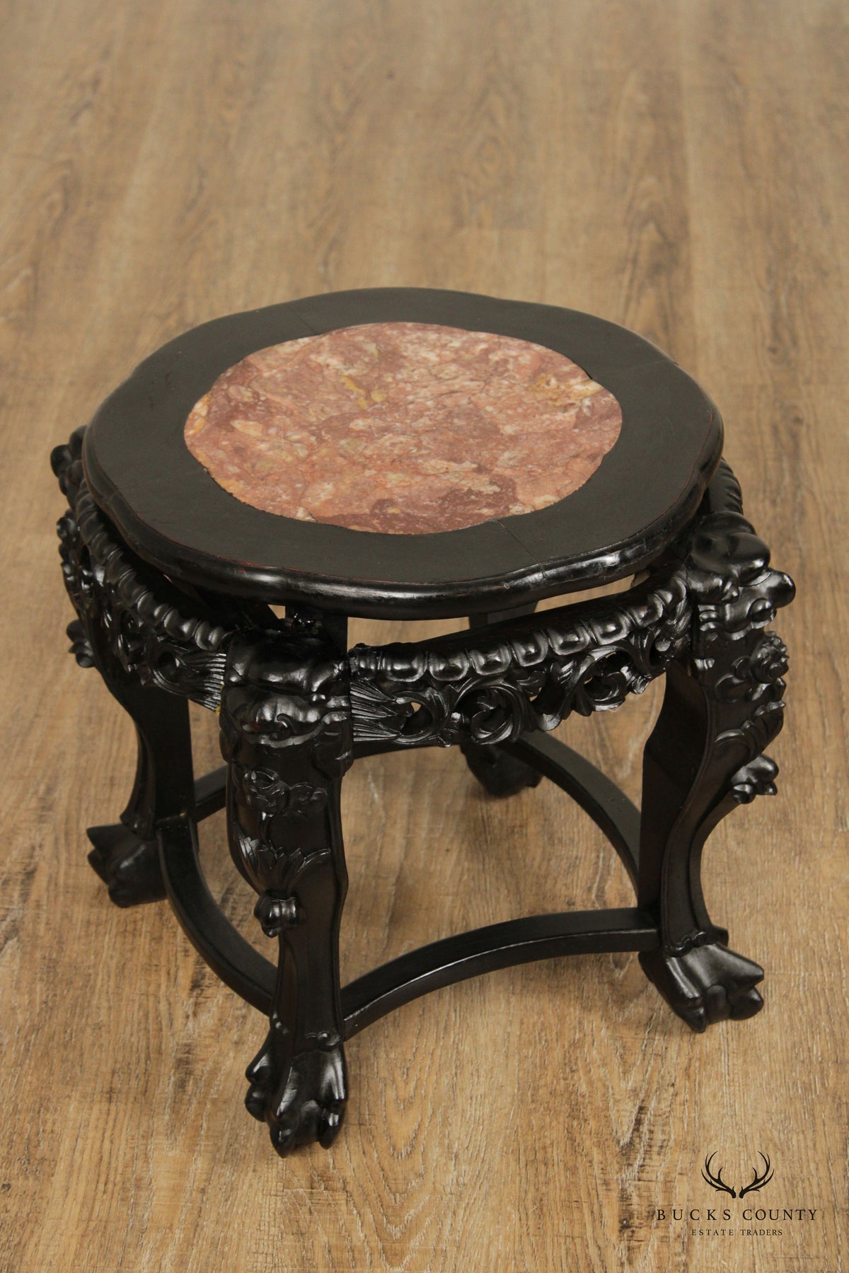 Chinese Carved Wood Stone-Top Low Stand