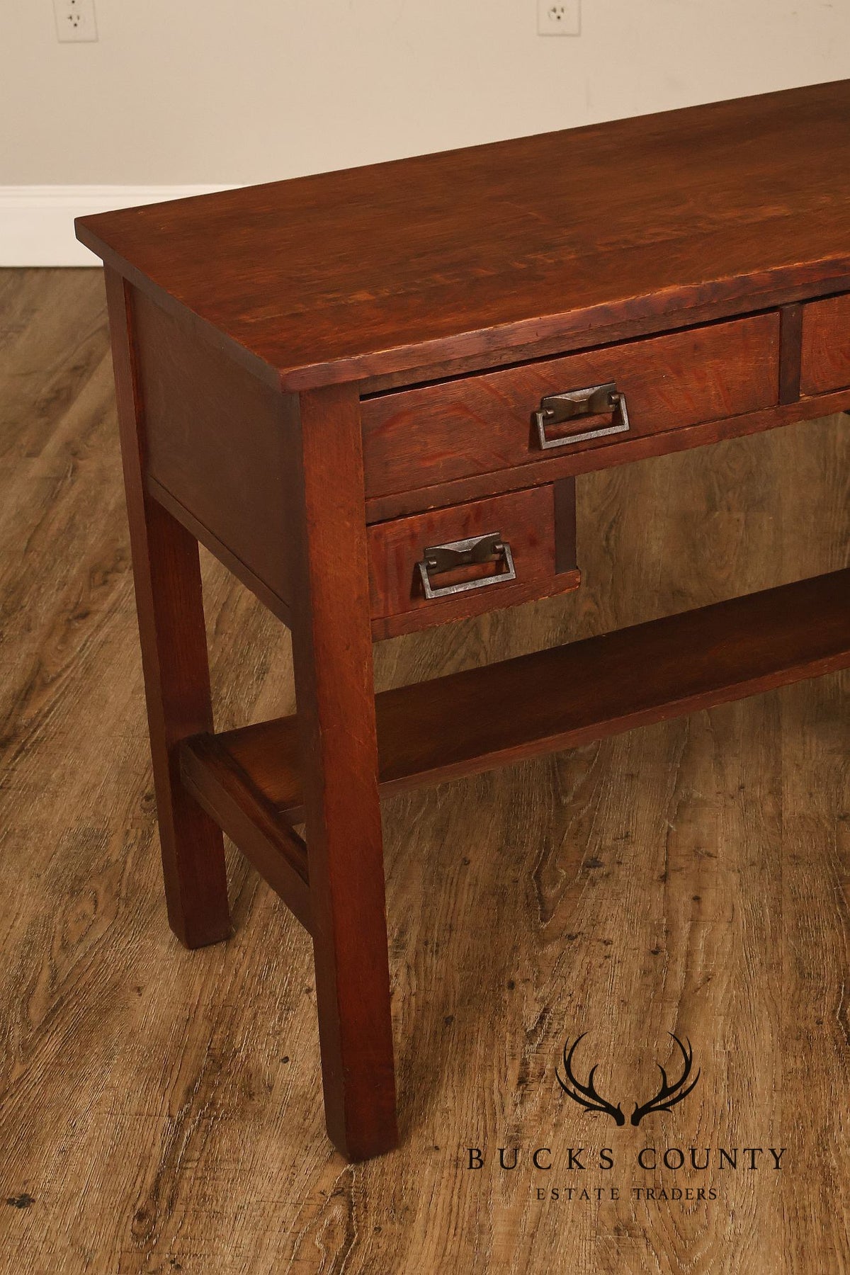 Antique Arts And Crafts Mission Oak Four Drawer Writing Desk